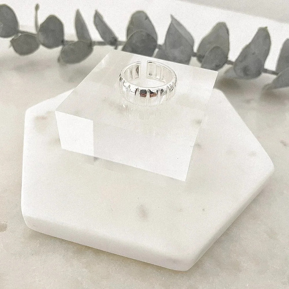 925 Sterling Silver Chunky Silver Ring Textured Ring Wide Ring Band - Picture 3 of 4